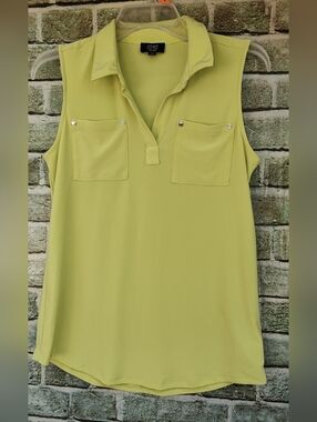 Jones New York Signature Womens Sleeveless Stretch Collared Top Sz S